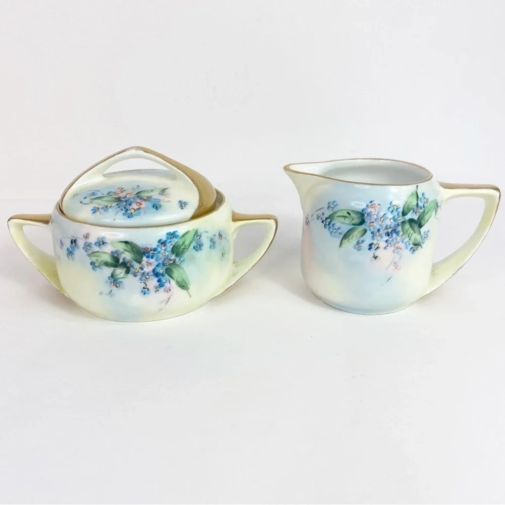 Vintage Rosenthal Bavaria Donatello Sugar Bowl with Lid and Creamer Set Gold Rim